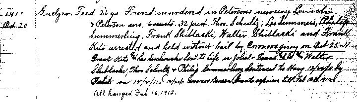 Fred Guelzow Homicide Record, 1911