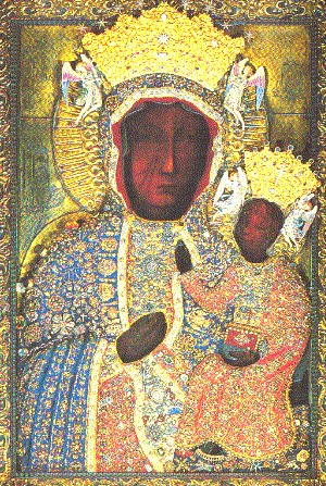 The Black Madonna of Czestochowa, 14th c., from a postcard [104KB]